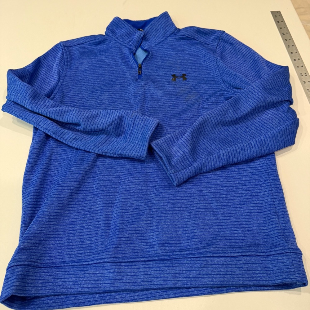 Under Armour Golf Storm Mens Medium Blue Heathered Stripe 1/4 Zip Pullover